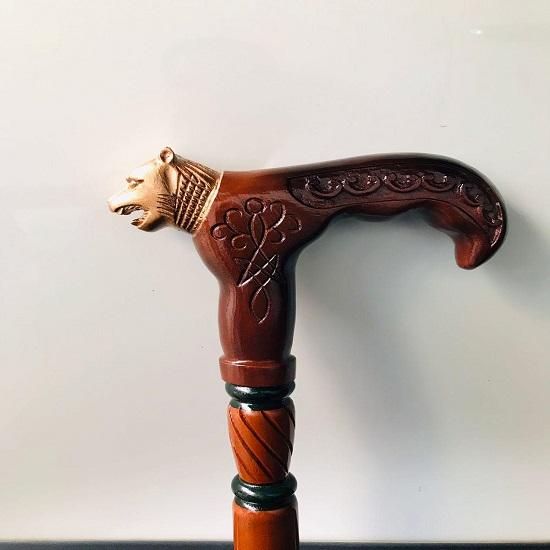 

Handcrafted Tiger Head Walking Cane: Luxury Brass Wooden Stick