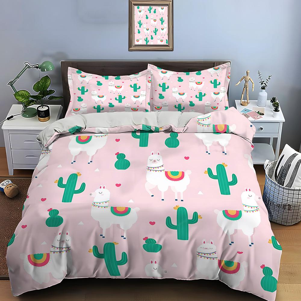 Cute Cartoon Llama Alpaca Print Bedding Set Duvet Cover 1 Duvet Cover 2 Pillowcases Adult And Children Bedding Set Luxury Gifts