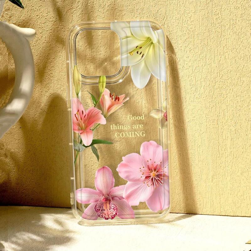 Przezroczyste etui na telefon z nadrukiem kwiatów lilii hibiskusa dla iPhone 16 15 14 13 12 11 Pro Max Mini 16E 7 8 Plus SE2 Vintage Floral Soft Cover