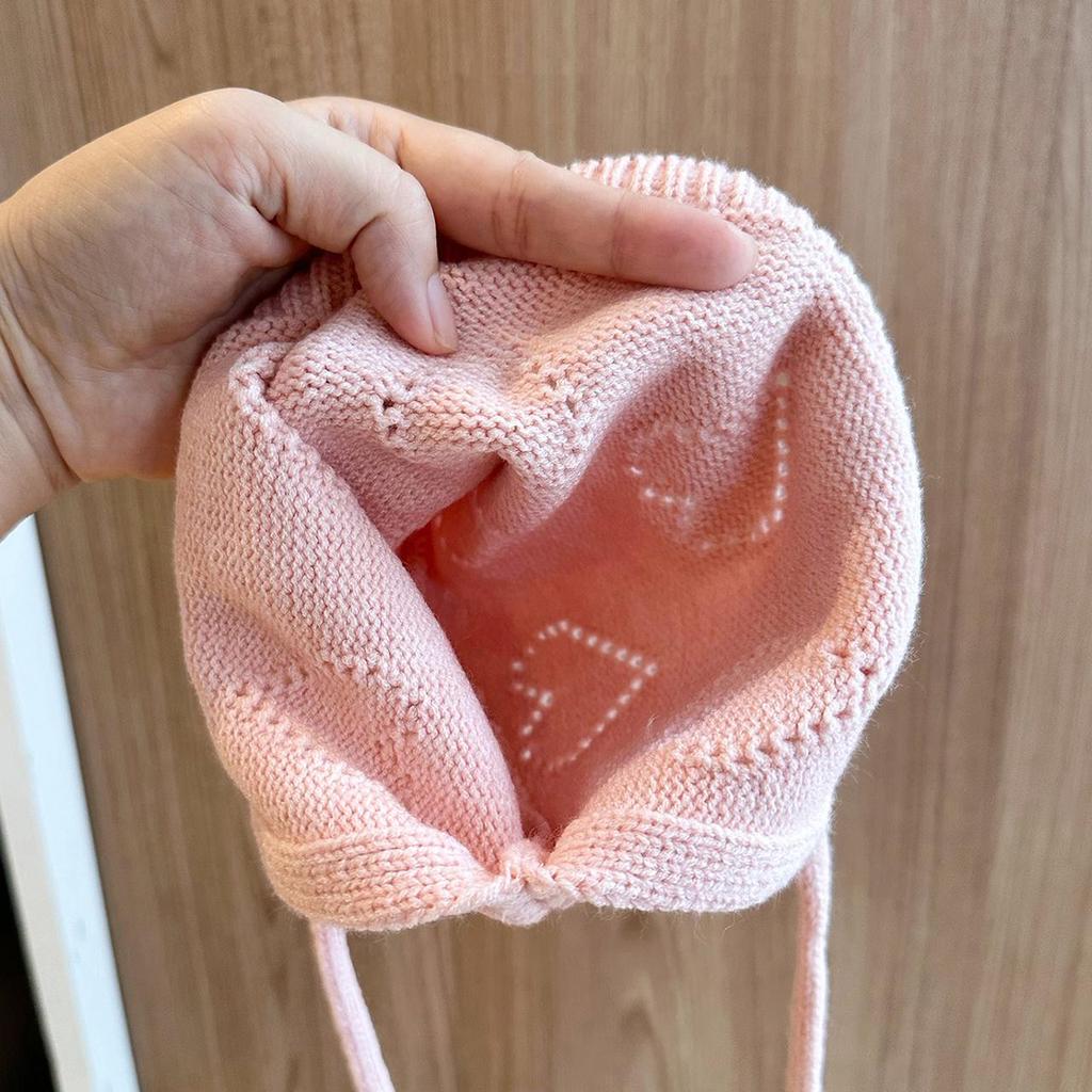 Winter Warm Newborn Fetal Hats Kids Tie Beanies Princess Lace Pointed Knitted Hat Toddler Soft Woolen Crochet Bonnet