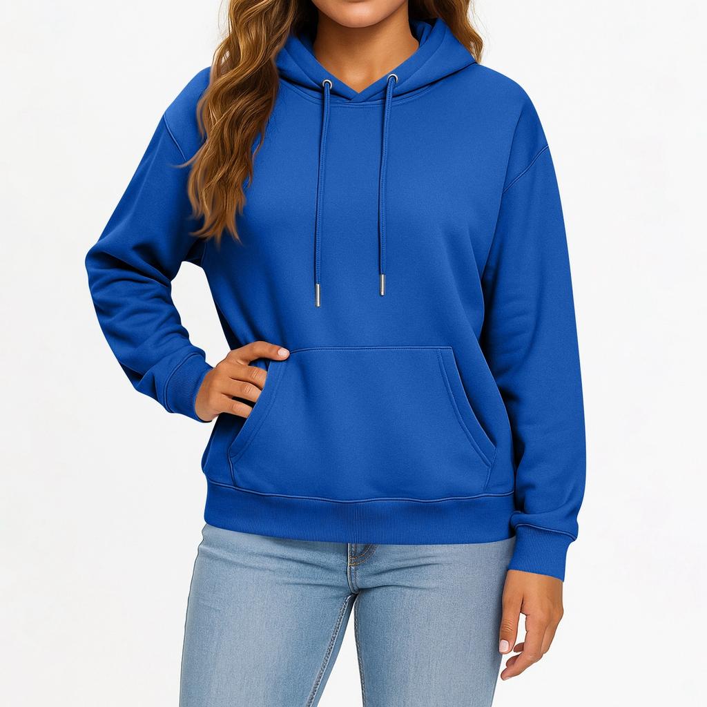 Women's And Men's Fashion Solid Color Long Sleeved Hooded Pullover With Pockets Casual Adult Sweatshirt Top