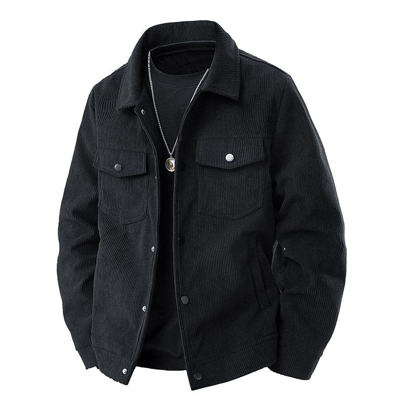 Men's Spring and Autumn Corduroy Lapel Jacket Retro Loose and Handsome Multi-pocket Cargo Jacket