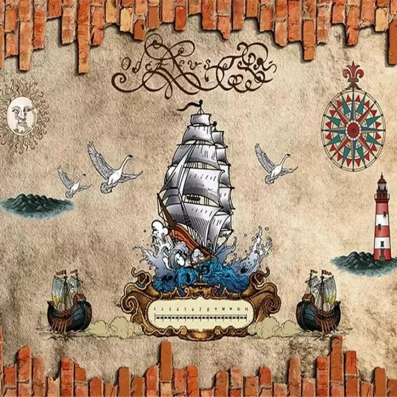 Wallpaper 3d Murals Pirate Theme Vintage Background Wall Papers Home Decor Bedroom 3d Wallpaper