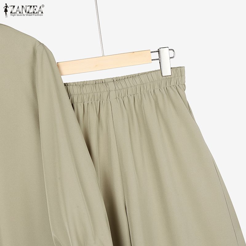 ZANZEA Women Long Sleeve Blouse and Long Pants Casual Two Piece Suit Sets