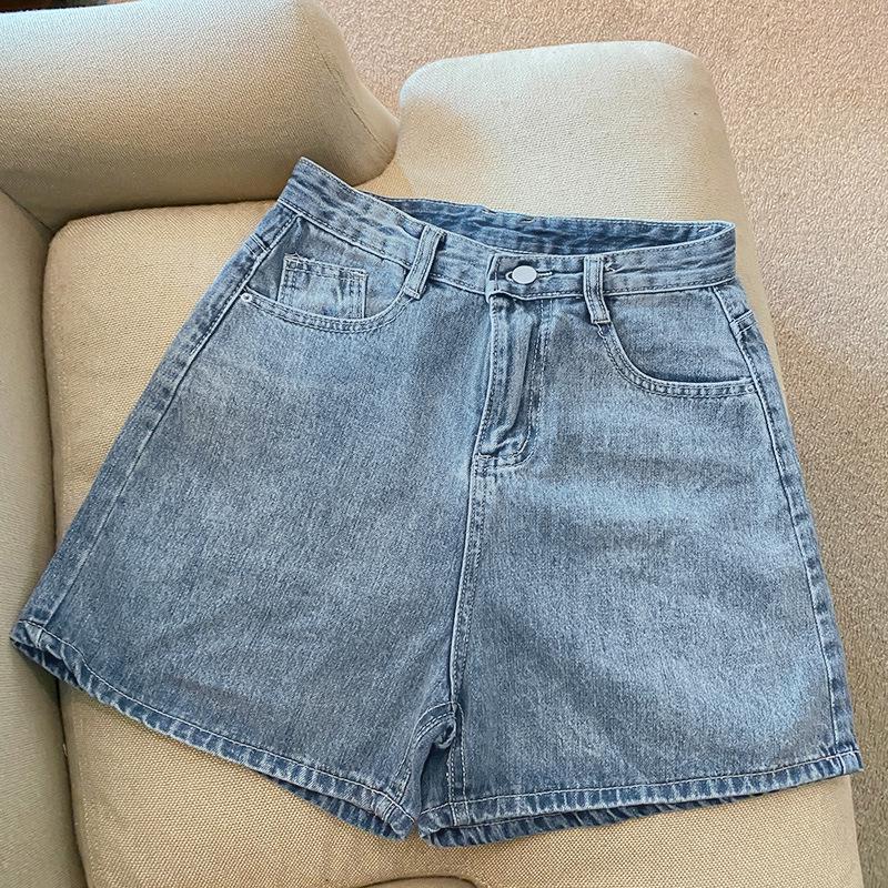 

Women s High-Waisted A-Line Denim Shorts - Summer Casual Fashion, Loose, Comfortable, Plus Size, Slimming, Thin, Wide-Leg. M светло-синий