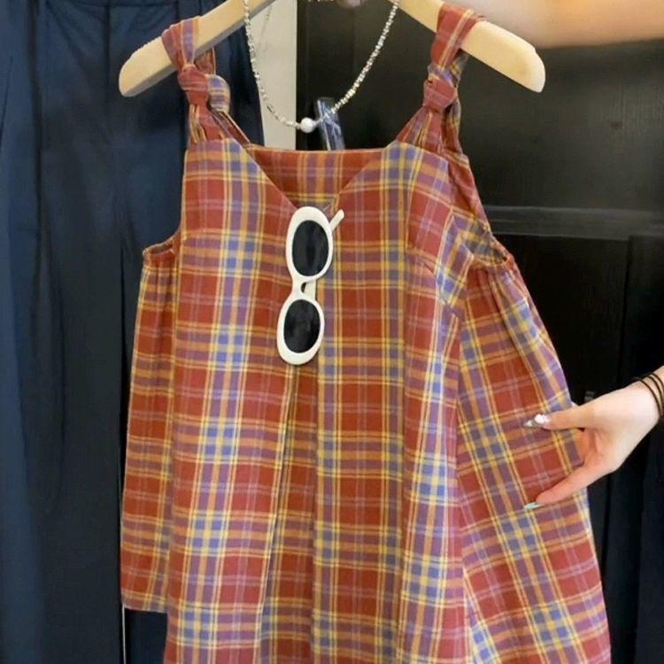 Design-Sense Twisted Plaid Strappy Tank Top - Women s Summer 2026 Thai-Style Sleeveless Outerwear S