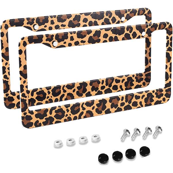Leopard Print License Plate Frames Cheetah Print Car Accessories Leopard License Plate Covers Cheetah License Plate Holders Tag Frame For Women 12.3