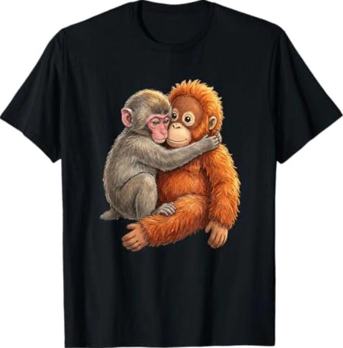 Baby Macaque Hugging Plush Cute Monkey Monkey Punch T-Shirt 4XL