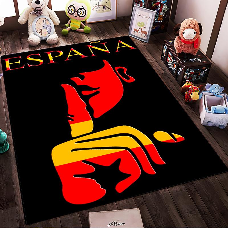 Spain Flag Design Carpet with Modern Abstract Face Pattern Black Suitable for Use As an Anti-slip for Living Room Bedroom Sofas