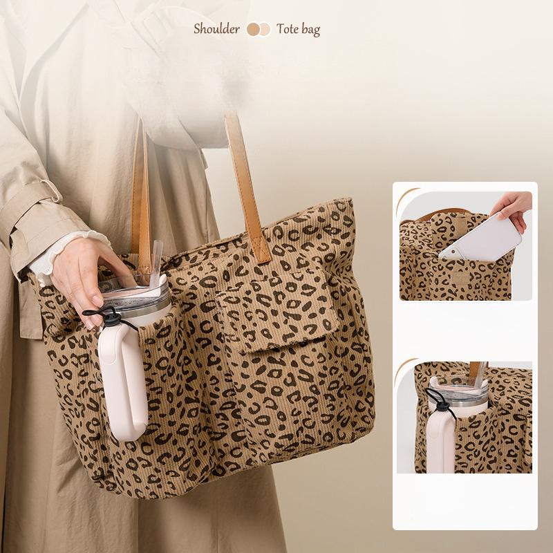 New Leopard Print Tote Bag Large Capacity Shoulder Crossbody Handbag for Women Fashionable Commuter Bag