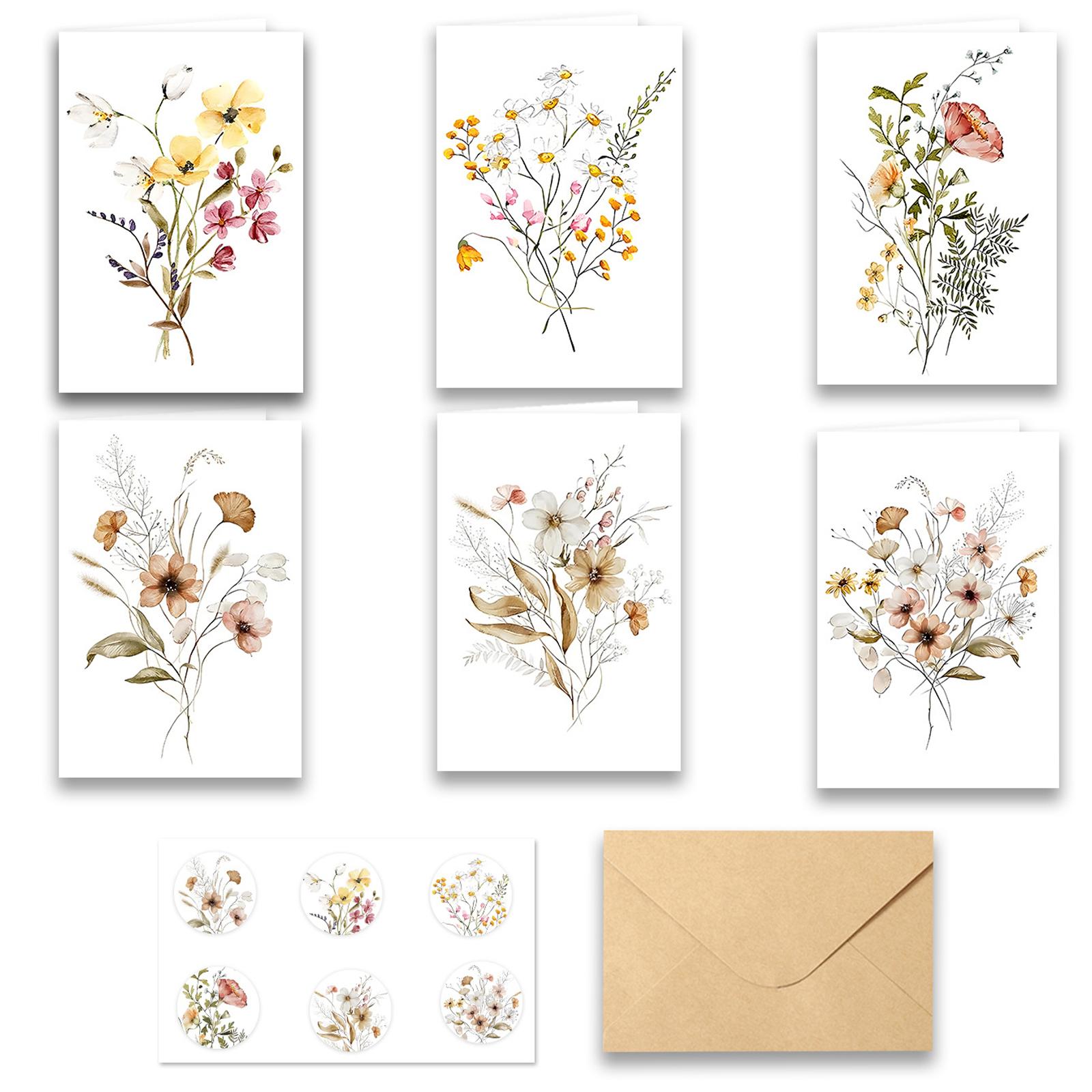 

Набор цветочных благодарственных открыток (6шт) - Пустые поздравительные открытки с конвертами и наклейками Подарок на день рождения