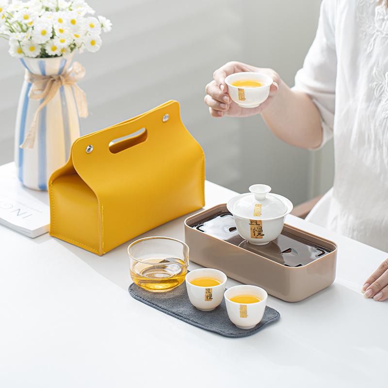 Suet Jade Portable Outdoor Travel Tea Set White Porcelain Kuaike Cup Business Company Event Gifts