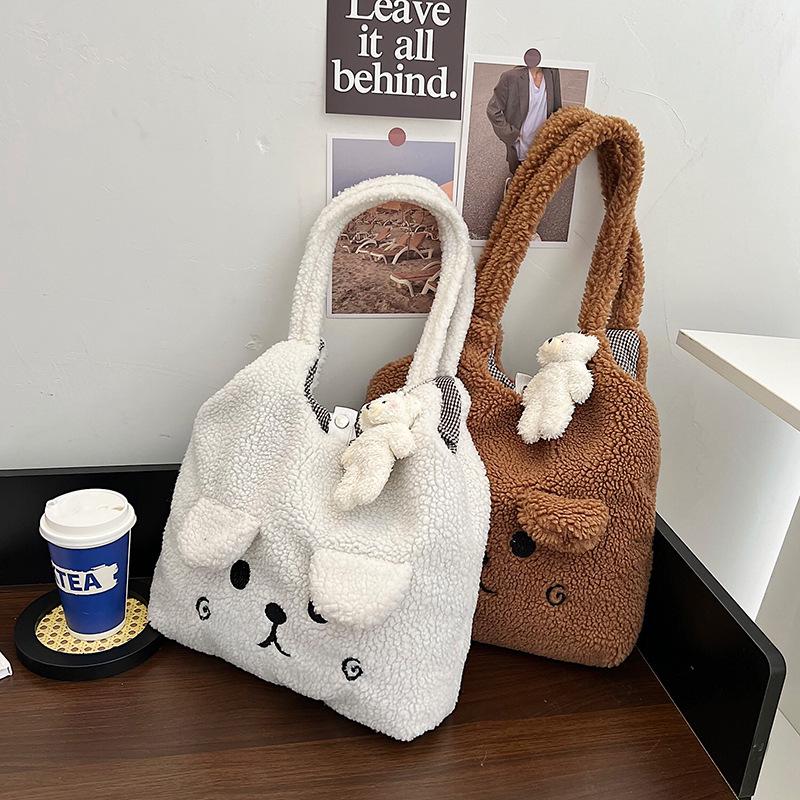 2025 Plush Teddy Bear Shoulder Bag: Cute Ears, Large Capacity, Winter Trend, Lazy Style Handbag for Women