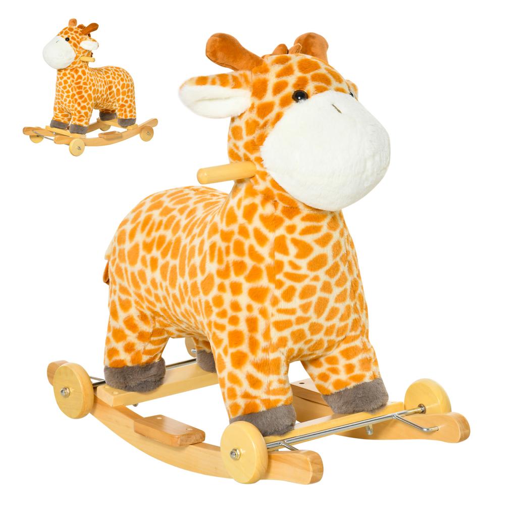 Schaukel-Tier Giraffe mit Soundeffekt, Rädern, Griffen, Plüsch Schaukeltier für Babys, Schaukelsitz für Kleinkinder 3-6 Monate