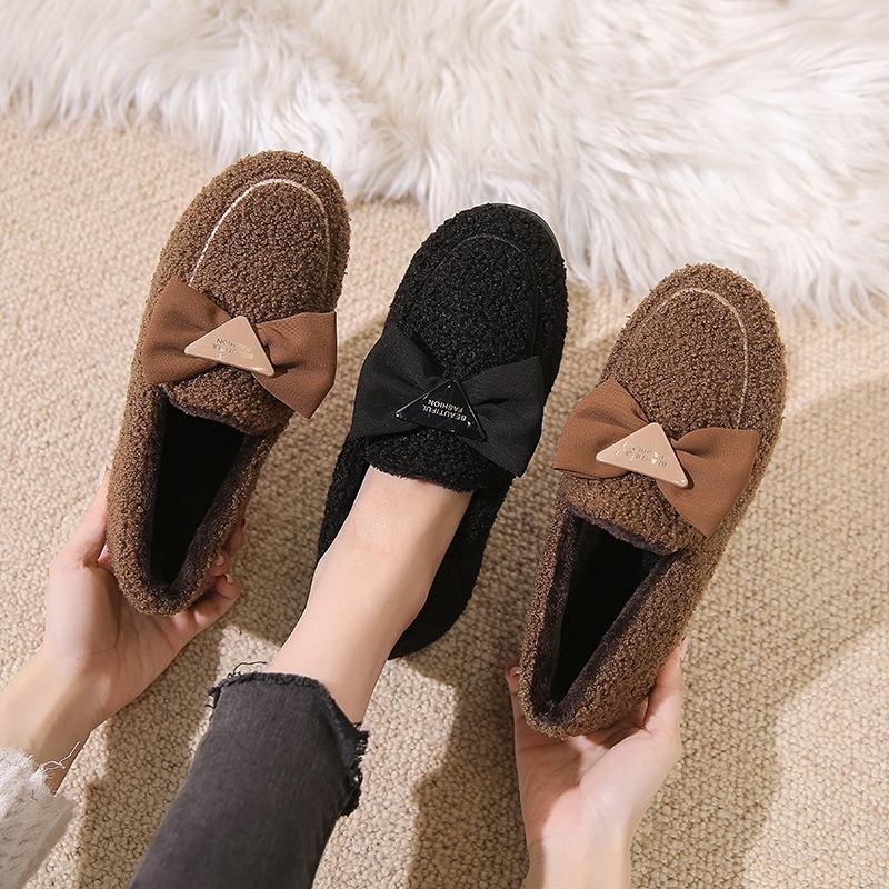 Winter New Fashion Women's Cotton Shoes Fleece Thickened Warm Indoor Home Shoes Doudou Shoes Bow Women's Shoes