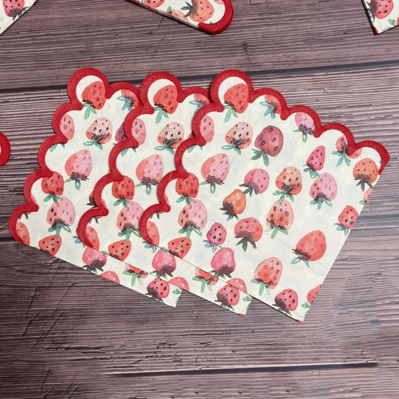 SCIONE Red Strawberry Printed Trim Cocktail Paper Tissue Bar Party Paper Party Atmosphere Flower Paper Tissue