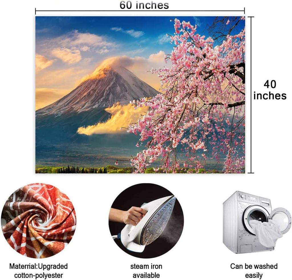 Japanische Rosa Sakura Wandteppich Kirschblüten Berg Fuji Japan Wandbehang Tapisserie für Schlafzimmer Wohnzimmer Studentenwohnheim Man Cave
