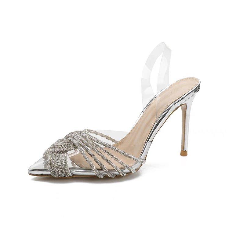 Fashion Cover Toe Slippers Casual High-Heeled Shoes Lady Glitter Slides Slipers Women Luxury Pointed Jelly 2025 Thin Summer Scandals Sex