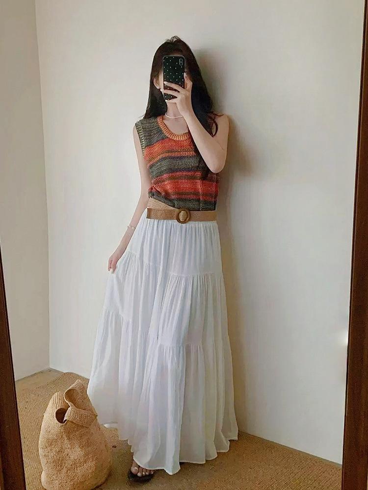 Women's High Waist French Ice Silk A-line Skirt - Early Spring Cotton Linen Umbrella Hem