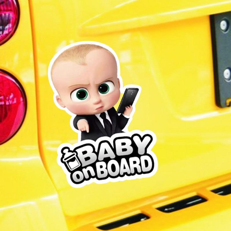 Adesivo Divertente Boss Baby Bambino a Bordo, Decalcomania in Vinile Impermeabile, Decorazione Cartoon di Avviso di Sicurezza per Paraurti Finestrino Auto