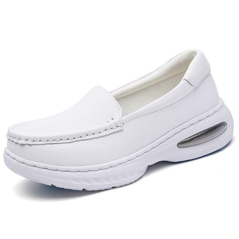 Fashion Women Wedges Platform Ladies Shoes Casual White Soft Nurse Work Shoes Hollow Out Breathable Comfort Flat Sneakers Shoes