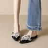 Weiwei Girl Pearl Rhinestone Slip-on Closed Toe Sandals - Women's Chinese Style Flat Heel Half Slippers for Summer