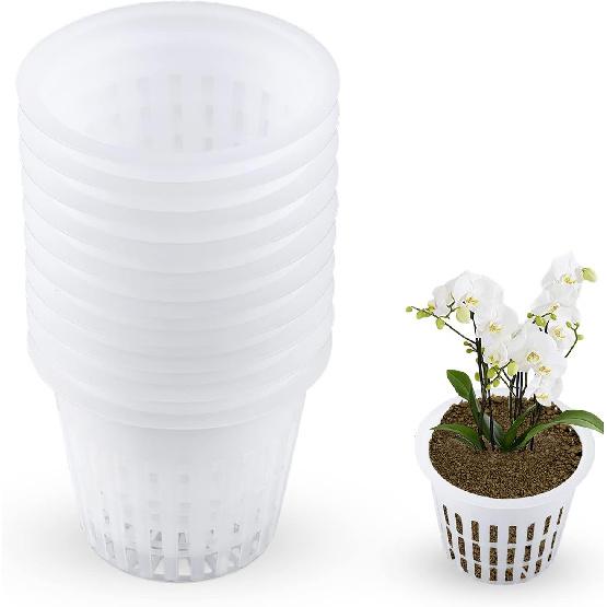 3 Inch Orchid Pot,10 Pcs Net Cup Pots with Holes and Saucers,White Net Pot Mesh Pot Net Cup Basket Hydroponic,Breathable Slotted Plastic Orchid