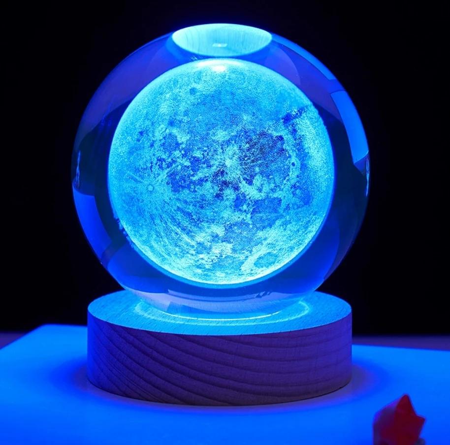 Umgebungslicht Saturn 3D Kugel Lampe Sonnensystem Kristallkugel mit Mehrfarbiger LED Lichtbasis Stimmungslicht Geschenke Geburtstag