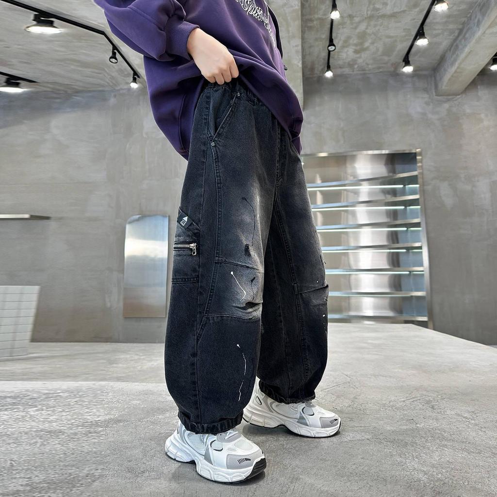 Boys' Black Straight-Leg Jeans - Versatile Spring/Autumn 2025 Style
