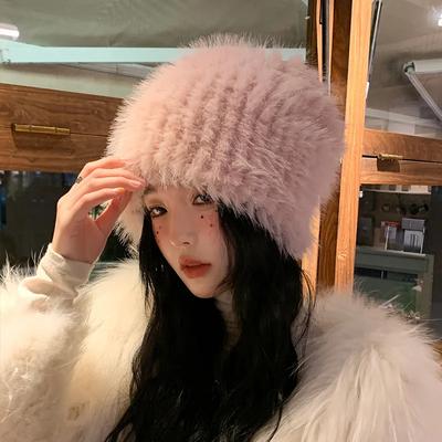 2020Faux Pelz Solide Gestrickte Hüte für Frauen Mädchen Kappe Herbst Beanie Hut Warme Schädel Motorhaube frauen Winter Kappe