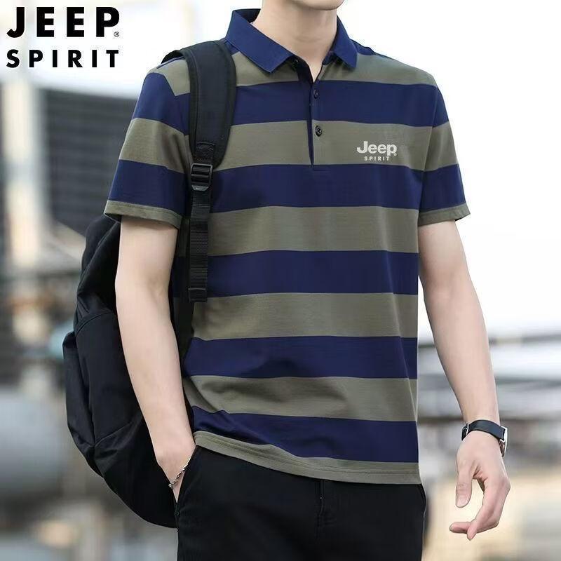 JEEP SPIRIT Men s Loose Fit Striped Short-Sleeve Polo Shirt 3XL