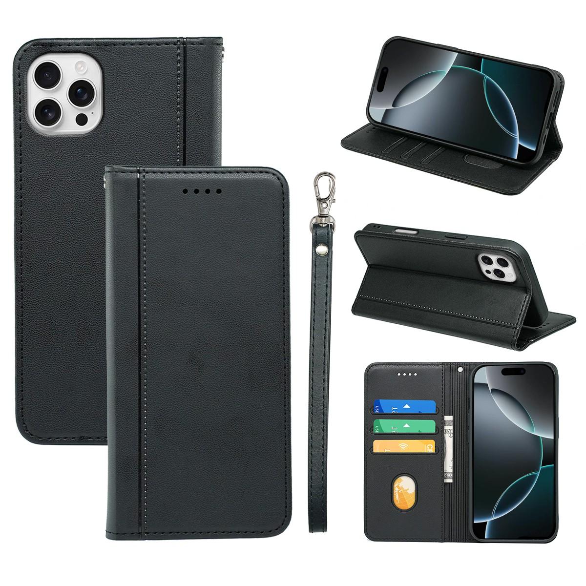 

HX01 For iPhone 16 Pro Max Wallet Case Magnetic Closing PU Leather Phone Cover A