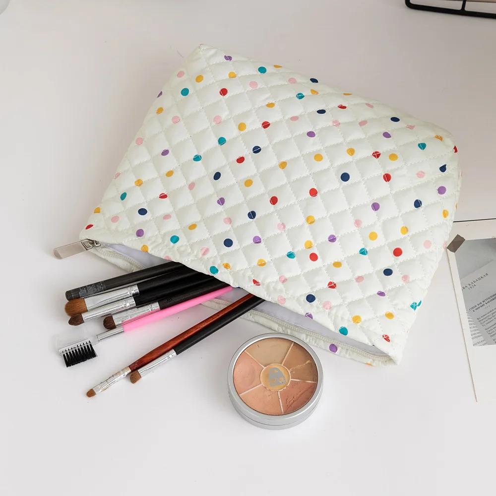 Girl Korean Style Large Capacity Cosmetic Bag Checkered Floral Cartoon Makeup Bags Women Clutch Bag Travel Cosmetic Organizer