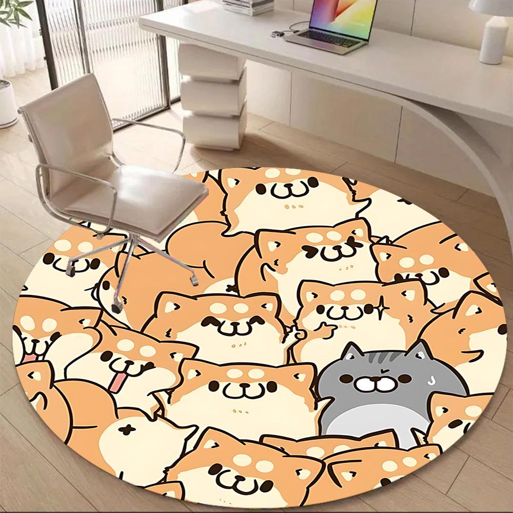 1pc Shiba Inu Dog Office Round Area Rug, Indoor Mat Suitable ForOffice, Under Office Chairs Bedroom Living Room Home Decor, Room Deco, N65