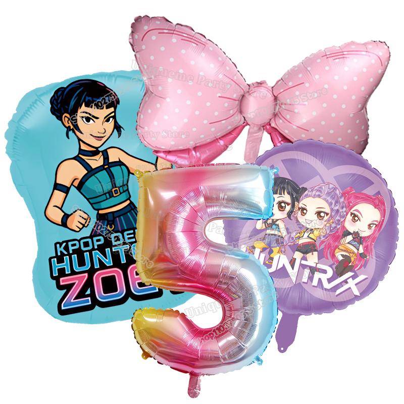 Kpop Demon Hunters Birthday Balloons Decoration Zoey Rumi Mira Girl Party Number Balloons Set Party Favor Home Decor Kids Gift