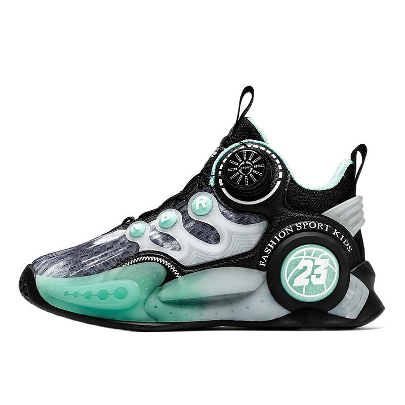 2025 Autumn and Winter New Boys Practical Training Children's Basketball Shoes Sports Shoes Medium and Older Children's Rotating Buckle Breathable Sne