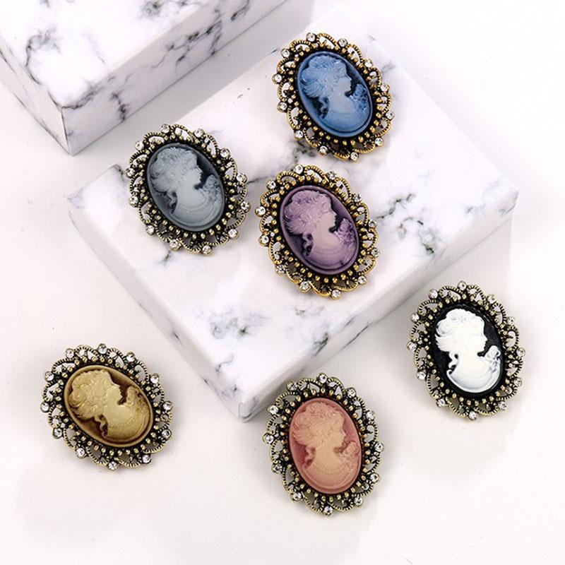 Vintage Gothic Style Head Statue Cameo Brooch Rhinestone Brooch For Women