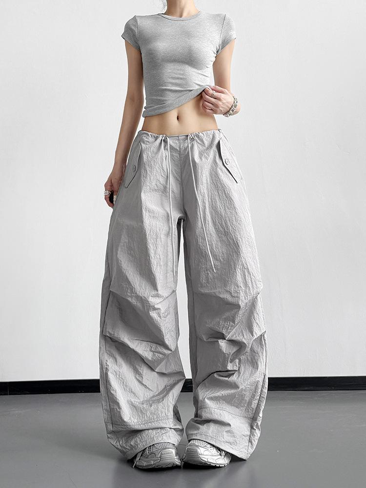 Graue Weitbeinige Hose für Damen: Frühjahr-Sommer 2026 Lässige, Lockere, Schlankmachende, Vielseitige Outdoor-Arbeitshosen