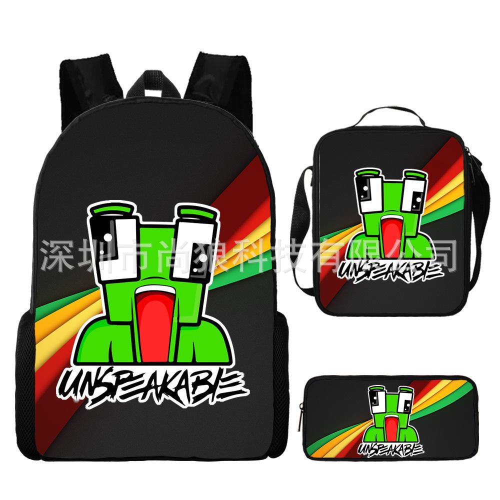 Unspeakable Pattern Schoolbag Large Capacity Backpack Shoulder Bag Pencil Case Three-Piece Set