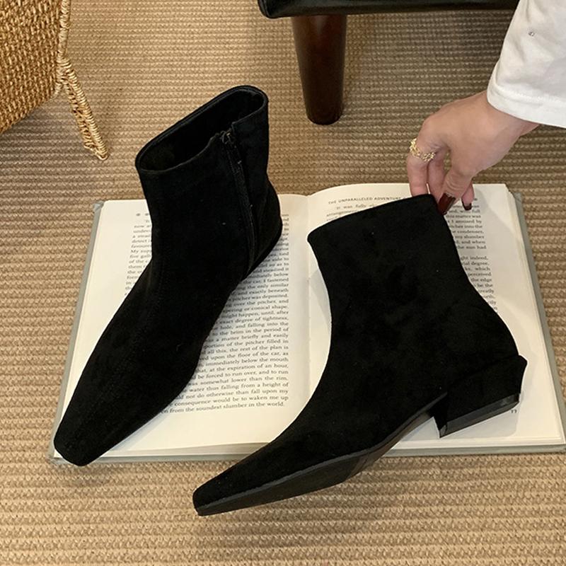 

Модные Liyke Новые Модные Ботильоны на Молнии с Квадратным Носком Женские Дизайнерские На Низком Каблуке Банкетные Туфли Современные Короткие Ботильоны Zapatos De Mujer 35 чёрный
