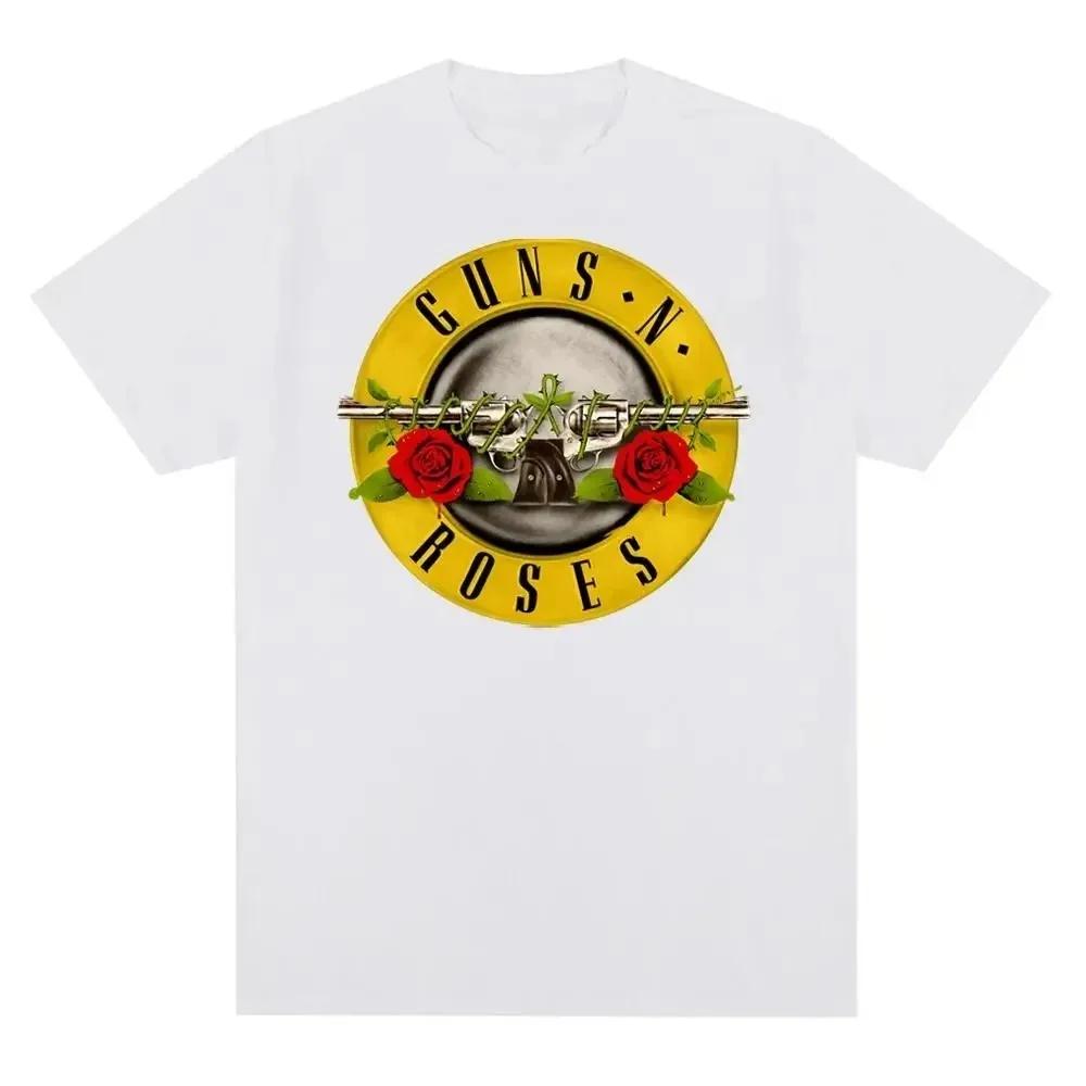 2025 New Hot Guns N Roses Graphic Print T Shirt Vintage Rock Band Streetwear Fashion Crew Neck Plus Size T Shirt Women Mens Tees