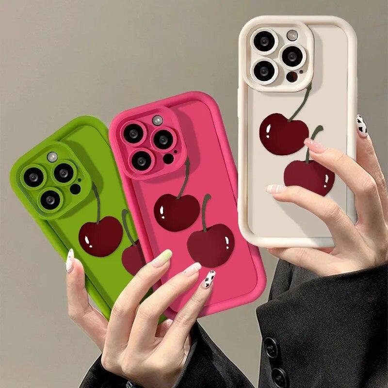Cute Cherry Phone Case For iPhone 11 Case Funda iPhone 15 14 13 12 Pro Max X XS XR 7 8 Plus SE 2020 Soft Matte Candy Color Cover