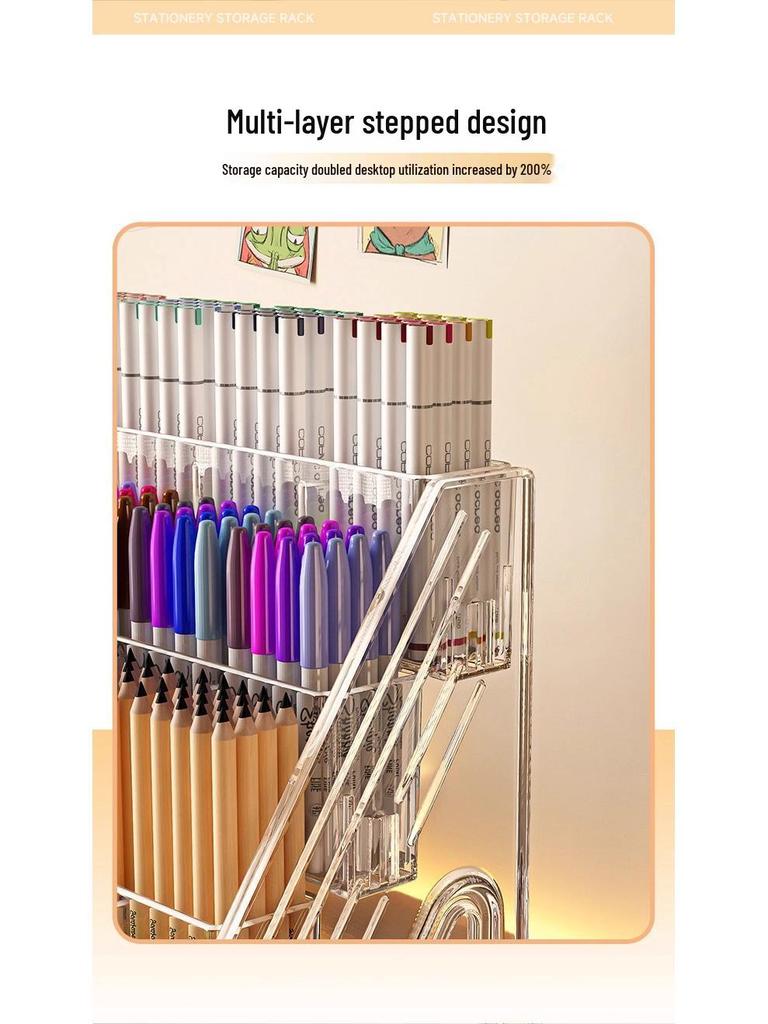 Large Capacity Acrylic Pen Holder for Watercolor and Drawing Pens - Compartmented Storage and Display Rack