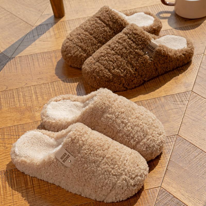 Plush cotton slippers autumn and winter wear 2025 new couple non-slip home indoor warm thick-soled cotton shoes