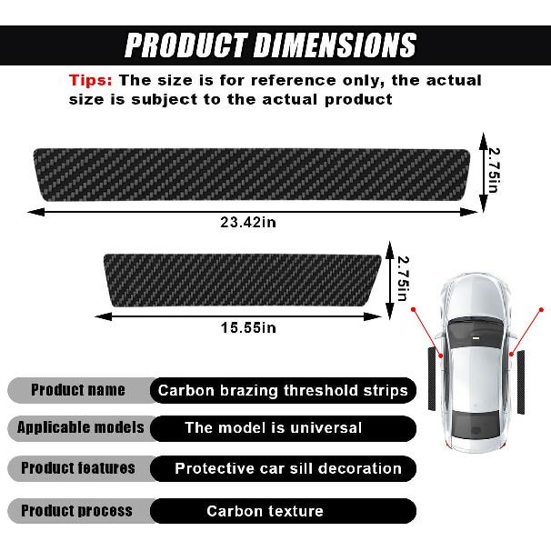 Car Door Sill Protector, Sport Carbon Fiber Threshold Guard Scuff Cover Strip, Anti-Scratch Car Door Entry Edge Protection Sticker, Auto Bumper