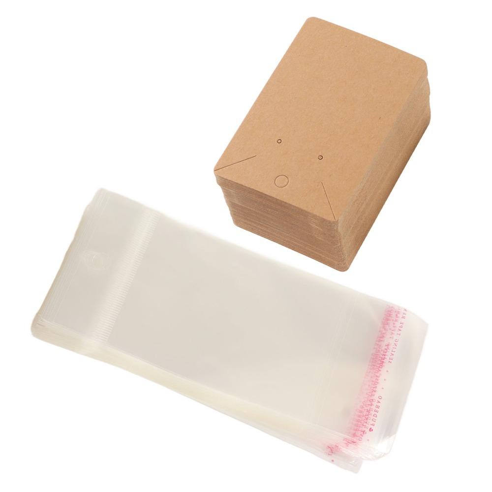 100pcs Kraft Paper Earring Display Cards Transparent Bag Keychain Display Cards  Jewelry Making