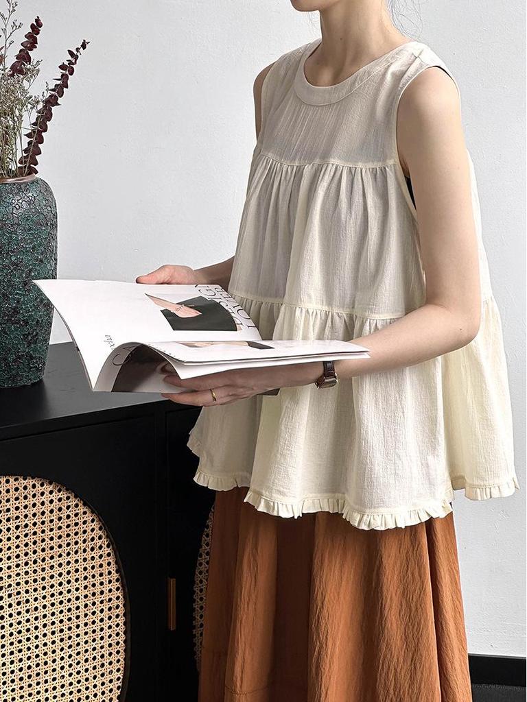 Orange Zhi 2025 Spring/Summer Women's Loose Slimming Babydoll Sleeveless Shirt