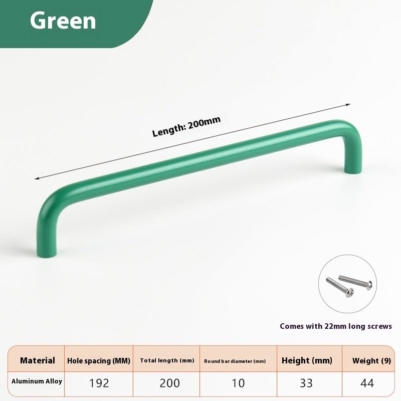 

Барвисті Прості Меблеві Ручки Шафи Ручки для Дитячої Кімнати Ручки-Кулі для Шухляд Сучасна Фурнітура з Алюмінієвого Сплаву Green 200MM