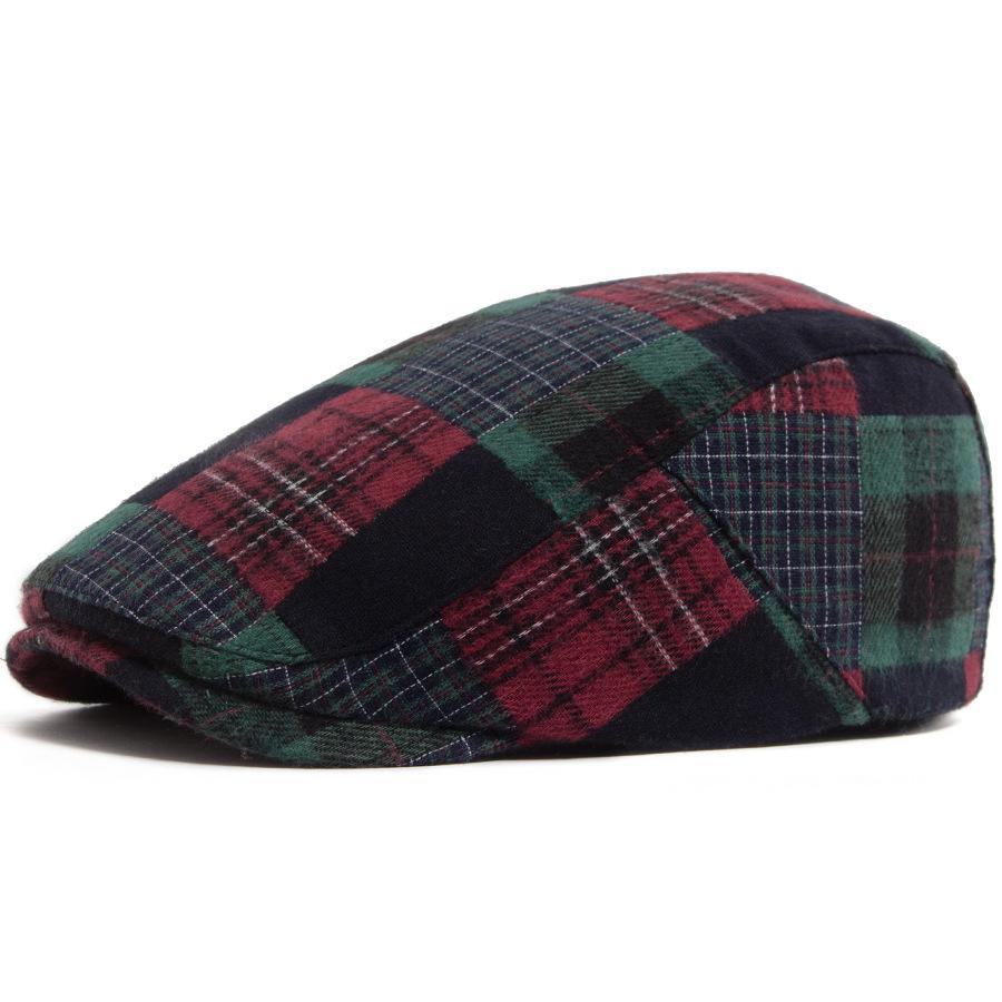 New Y2K Patchwork Plaid Beret For Men Women Retro Flat Cap Vintage Hip Hop Newsboy Hat Unisex Spring Autumn