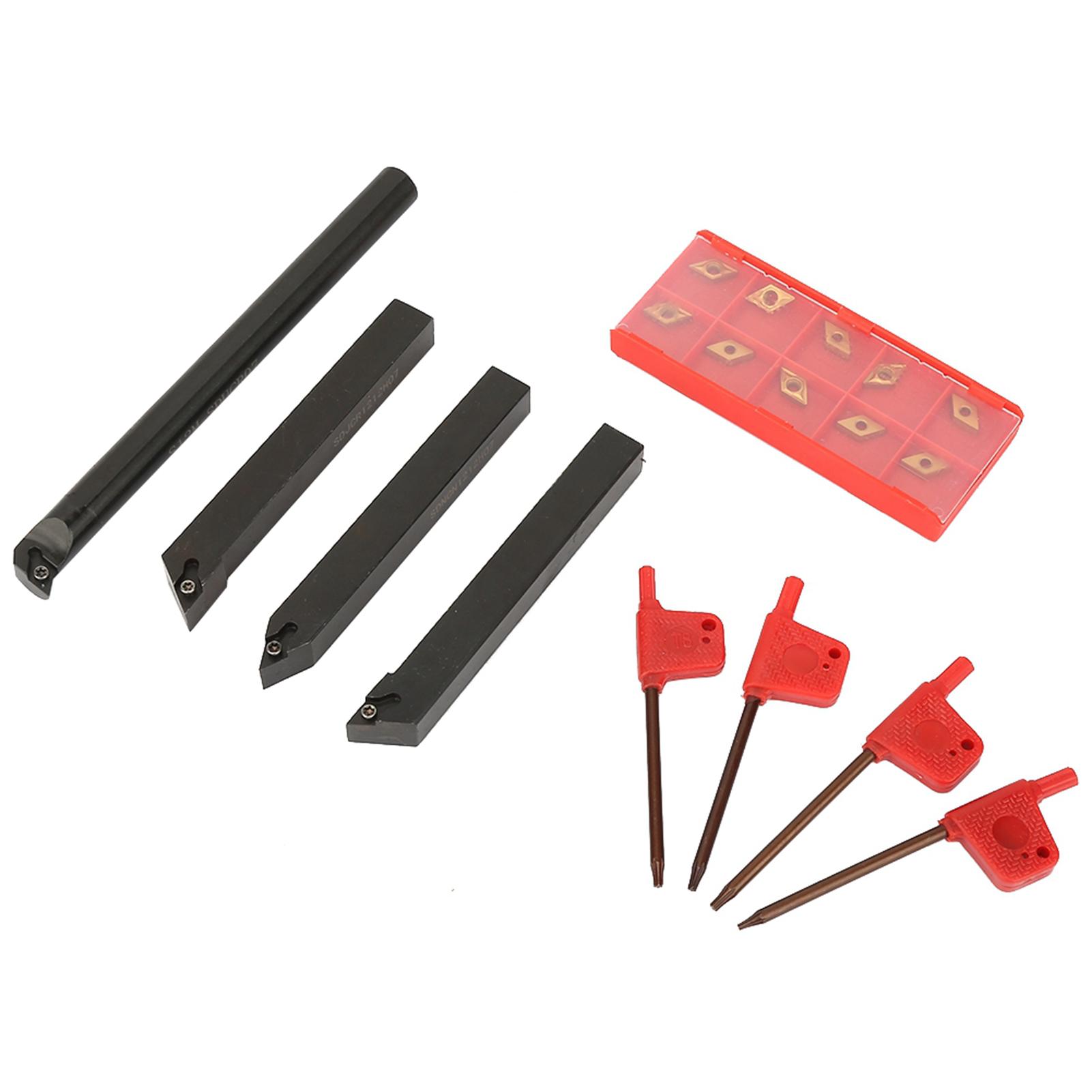 

10pcs DCMT070204 Carbide Inserts Blades 4Pcs 12mm Straight Shank Boring Bar 4Pcs Wrench